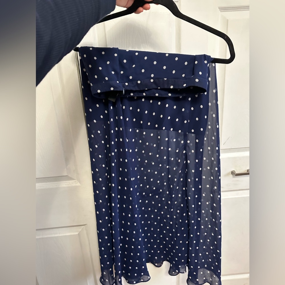 Long blue poka dot skirt